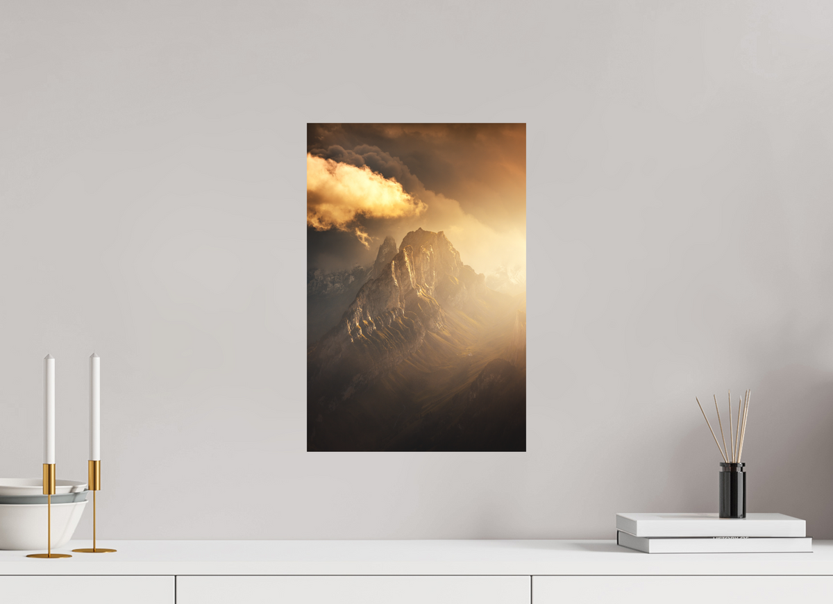 30 x 45 cm, Papierprint ohne Rahmen Glowing Mountainscape, Hoher Kasten