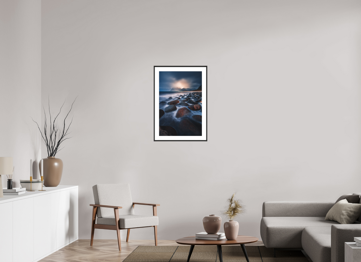 50 x 75 cm, Rahmen-Schwarz Rocky Beach at Sunset, Lofoten