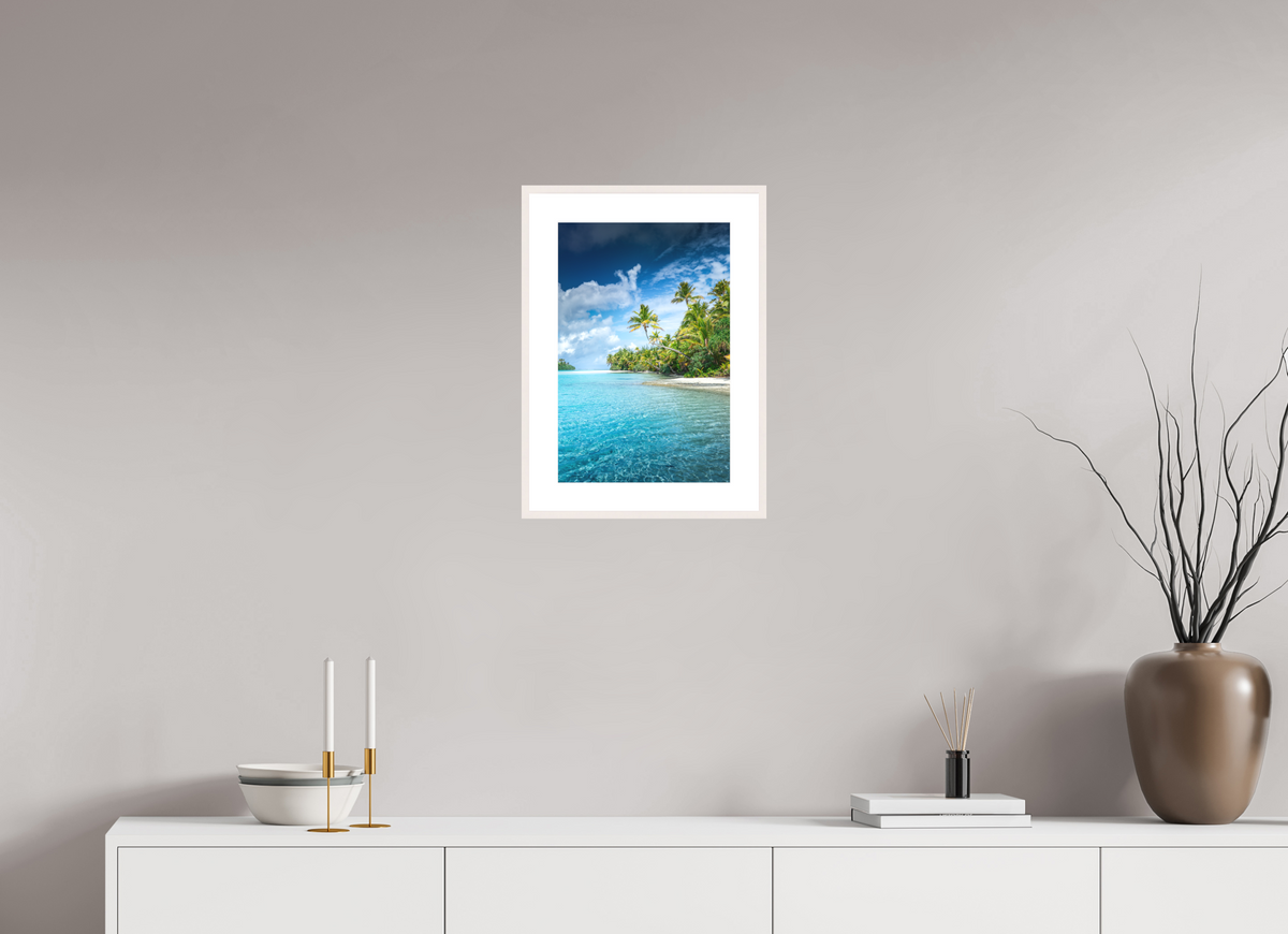 30 x 45 cm, Rahmen-Weiß Palm Coast, Aitutaki Lagoon