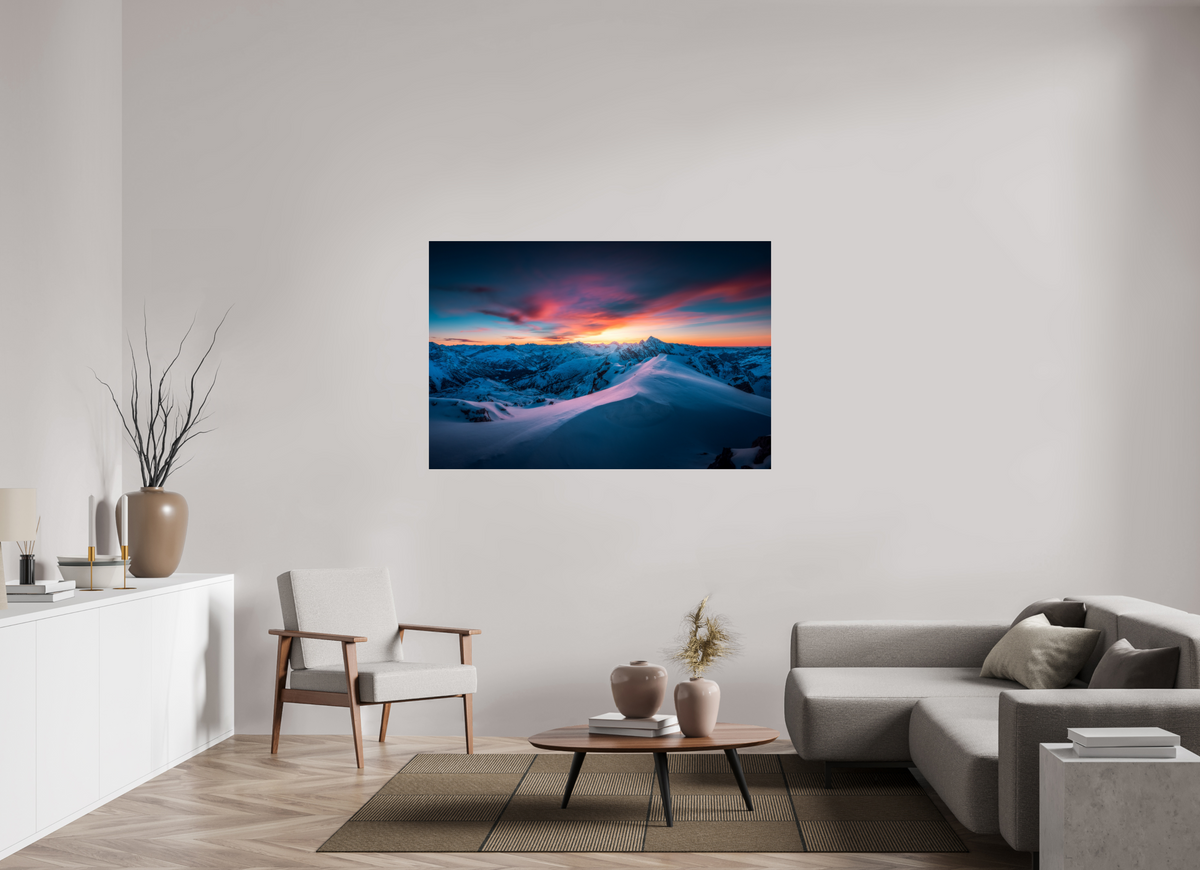 150 x 100 cm, Photo Print Under Acrylic Glass Sunset at the Mohnenfluh, Lech