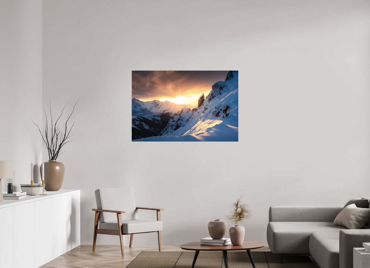 120 x 80 cm, Photo Print Under Acrylic Glass Black Tower at Sunset, Zürs