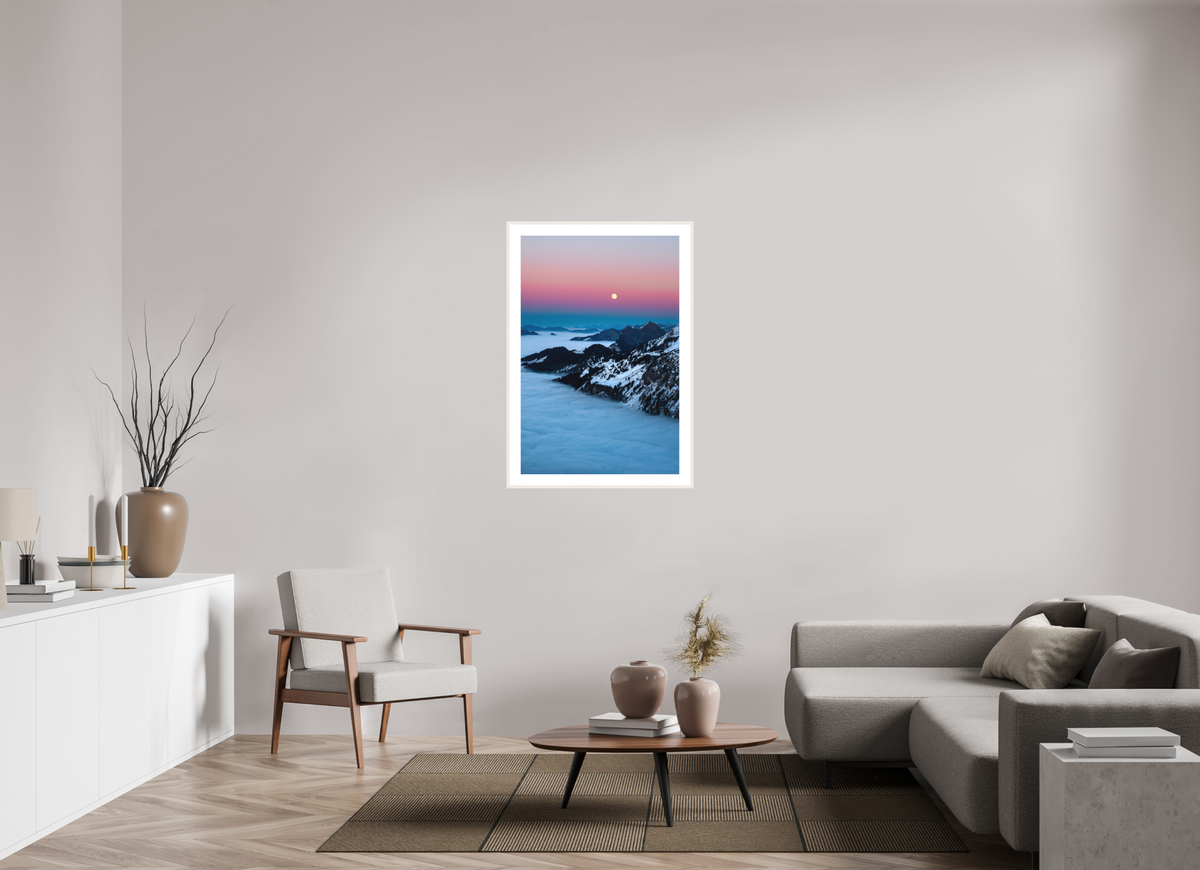 70 x 105 cm, Rahmen-Weiß Moonrise Over the Sea of Fog, Hohe Matona