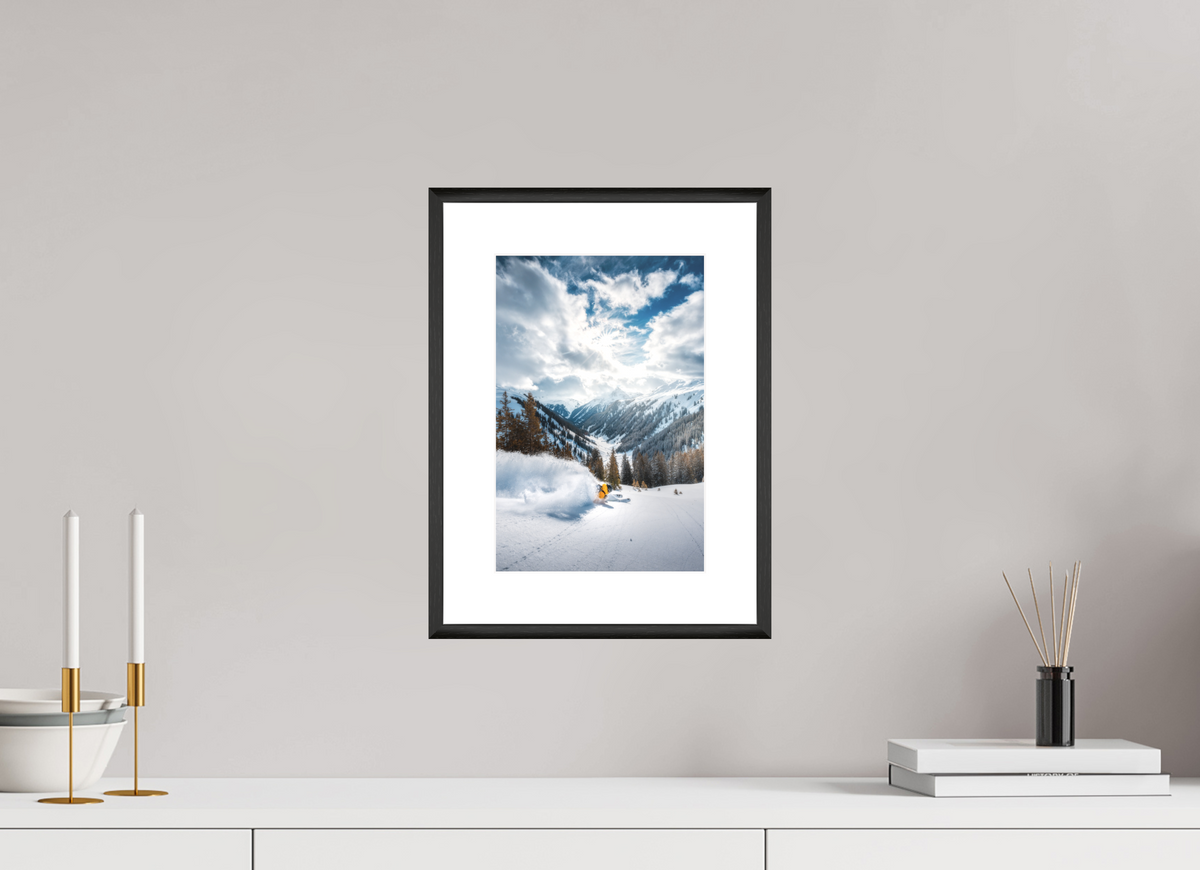 20 x 30 cm, Rahmen-Schwarz Freeride in Deep Powder, Arlberg