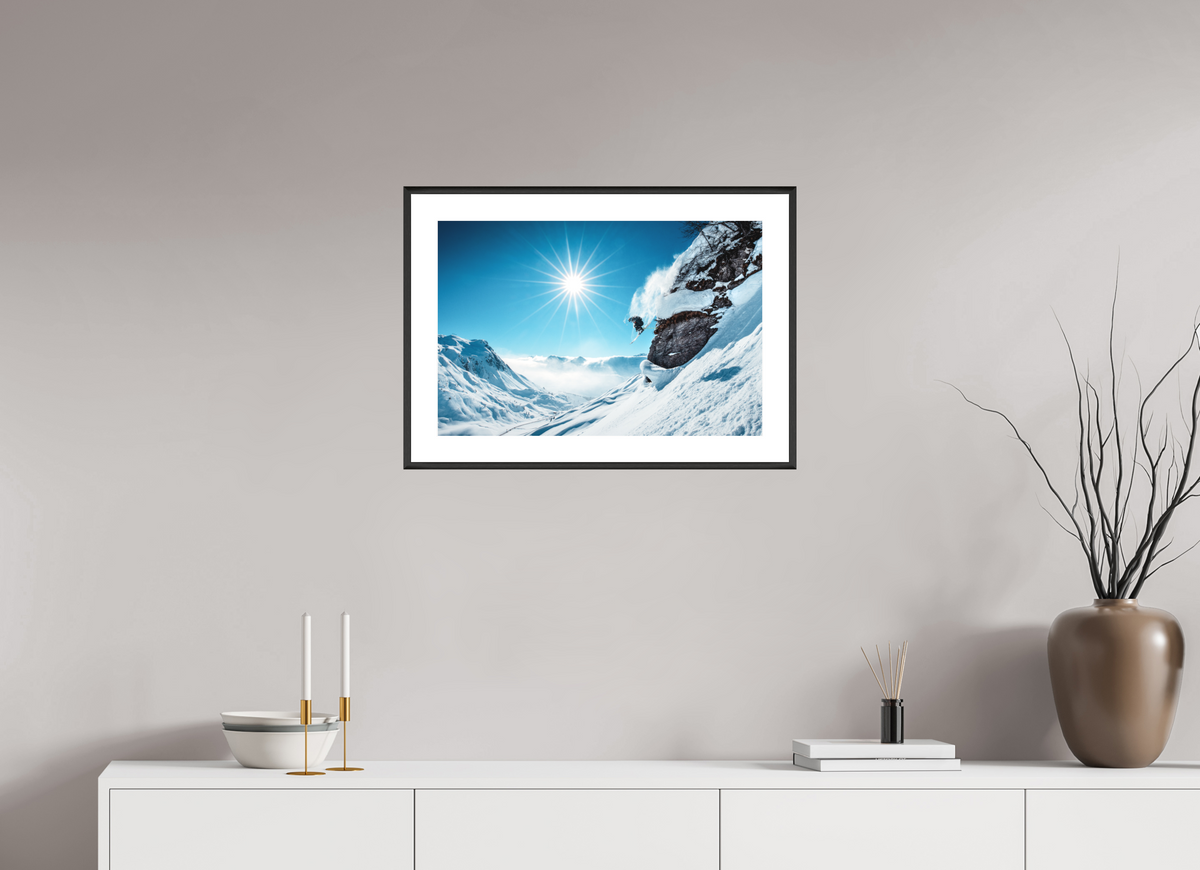60 x 40 cm, Rahmen-Schwarz Freeride Jump, Lech Zürs