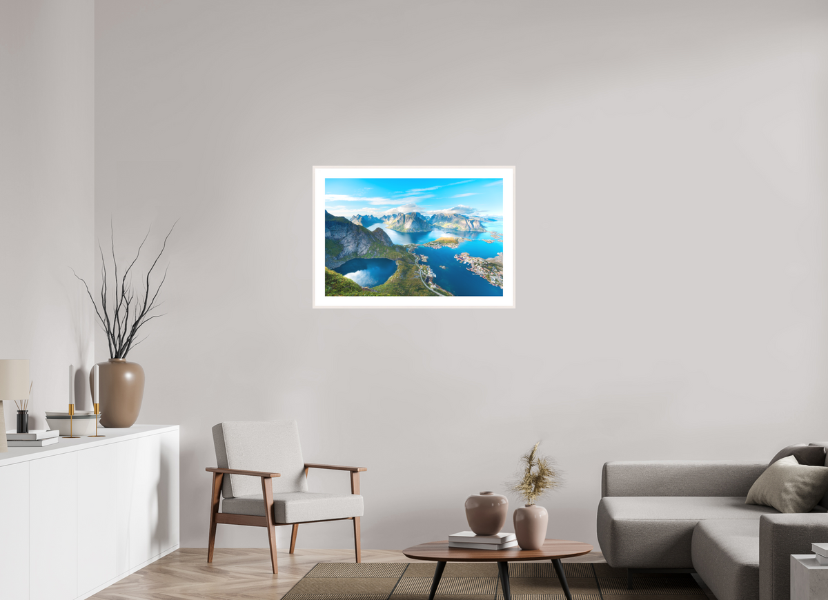 90 x 60 cm, Rahmen-Weiß Reinebringen View, Lofoten Norway