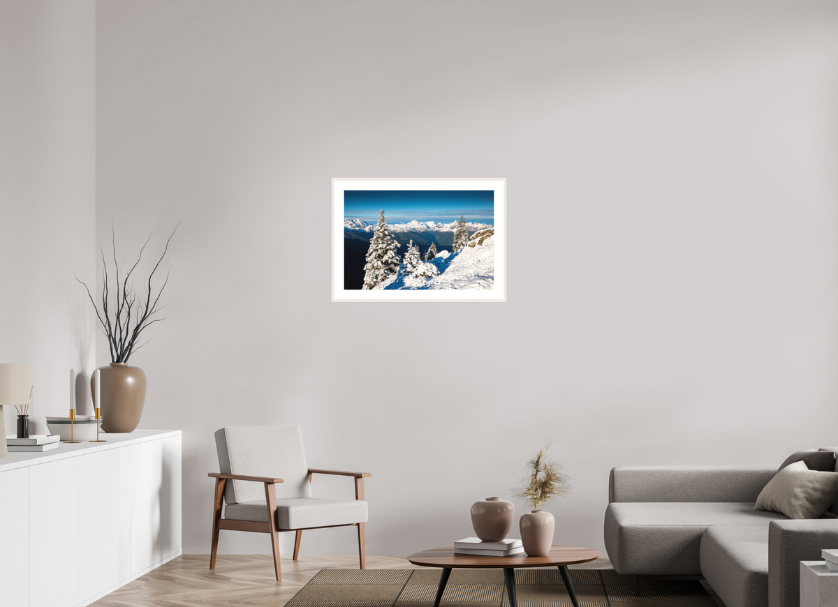 75 x 50 cm, Rahmen-Weiß Muttjoechle Snowy Alps Sunrise, Vorarlberg