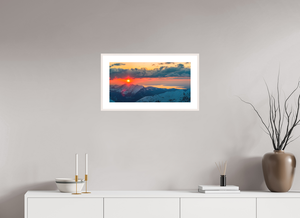 60 x 30 cm, Rahmen-Weiß Red Sunset at the Hochtannberg Pass