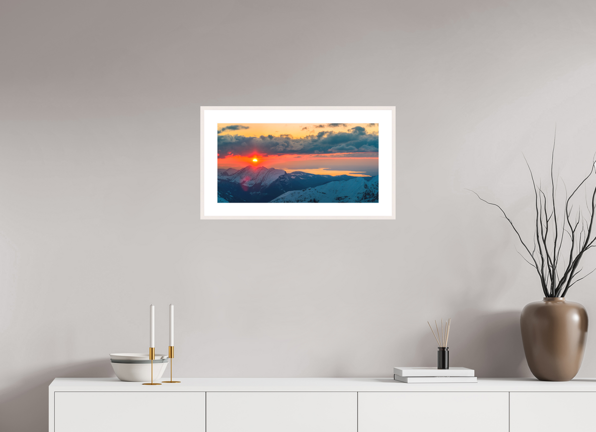 60 x 30 cm, Rahmen-Weiß Red Sunset at the Hochtannberg Pass