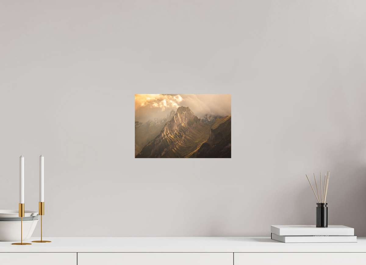 30 x 20 cm, Papierprint ohne Rahmen Mountain Light Through the Clouds, Hoher Kasten