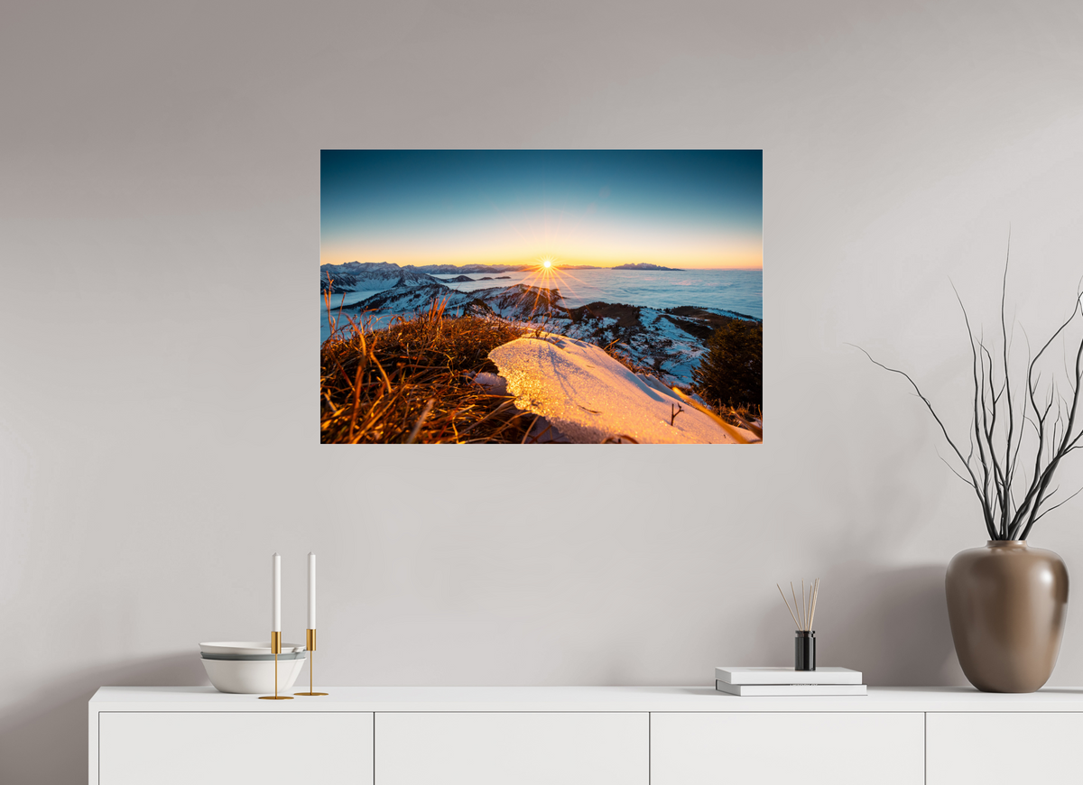 90 x 60 cm, Photo Print Under Acrylic Glass Sunset at the Hohe Matona, Vorarlberg