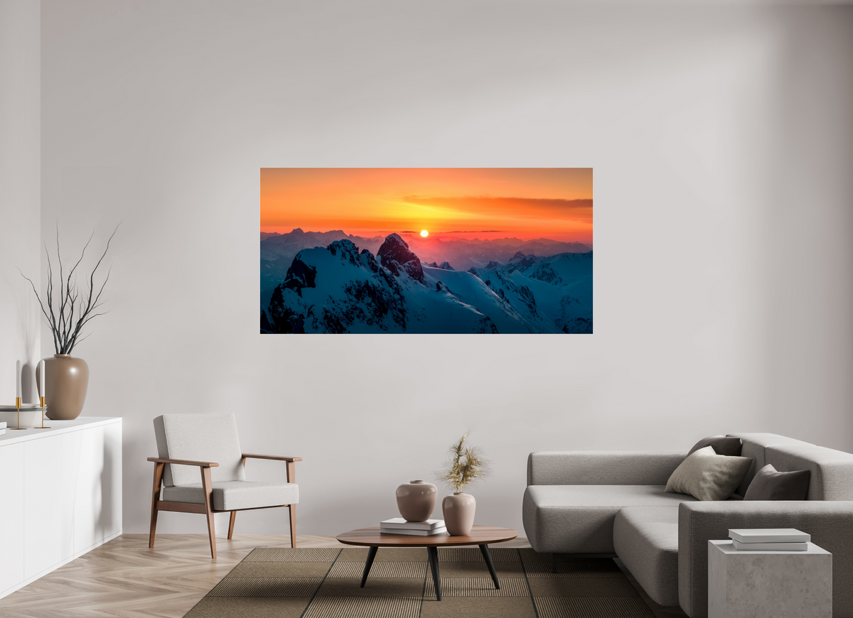 200 x 100 cm, Photo Print Under Acrylic Glass Winter Sunset Above Lech Zürs, Arlberg