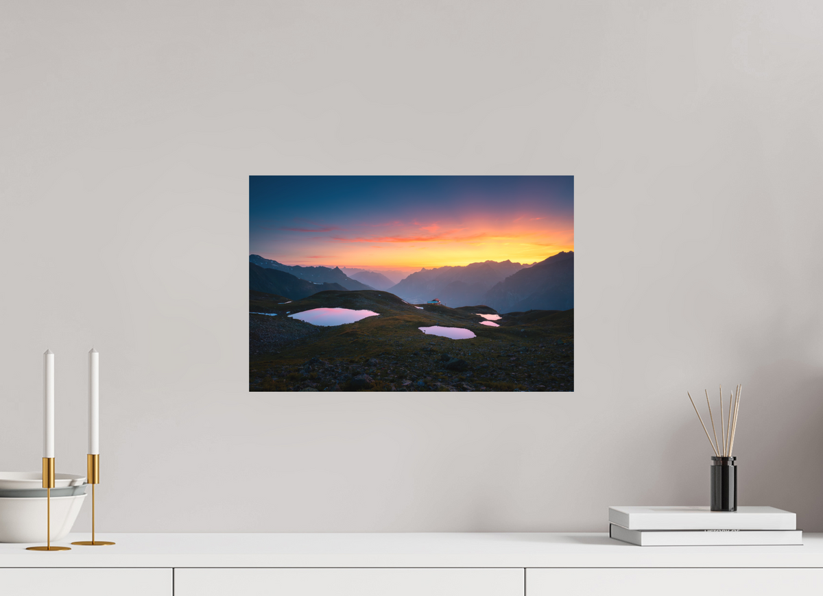 45 x 30 cm, Papierprint ohne Rahmen Mountain Lakes at Sunset