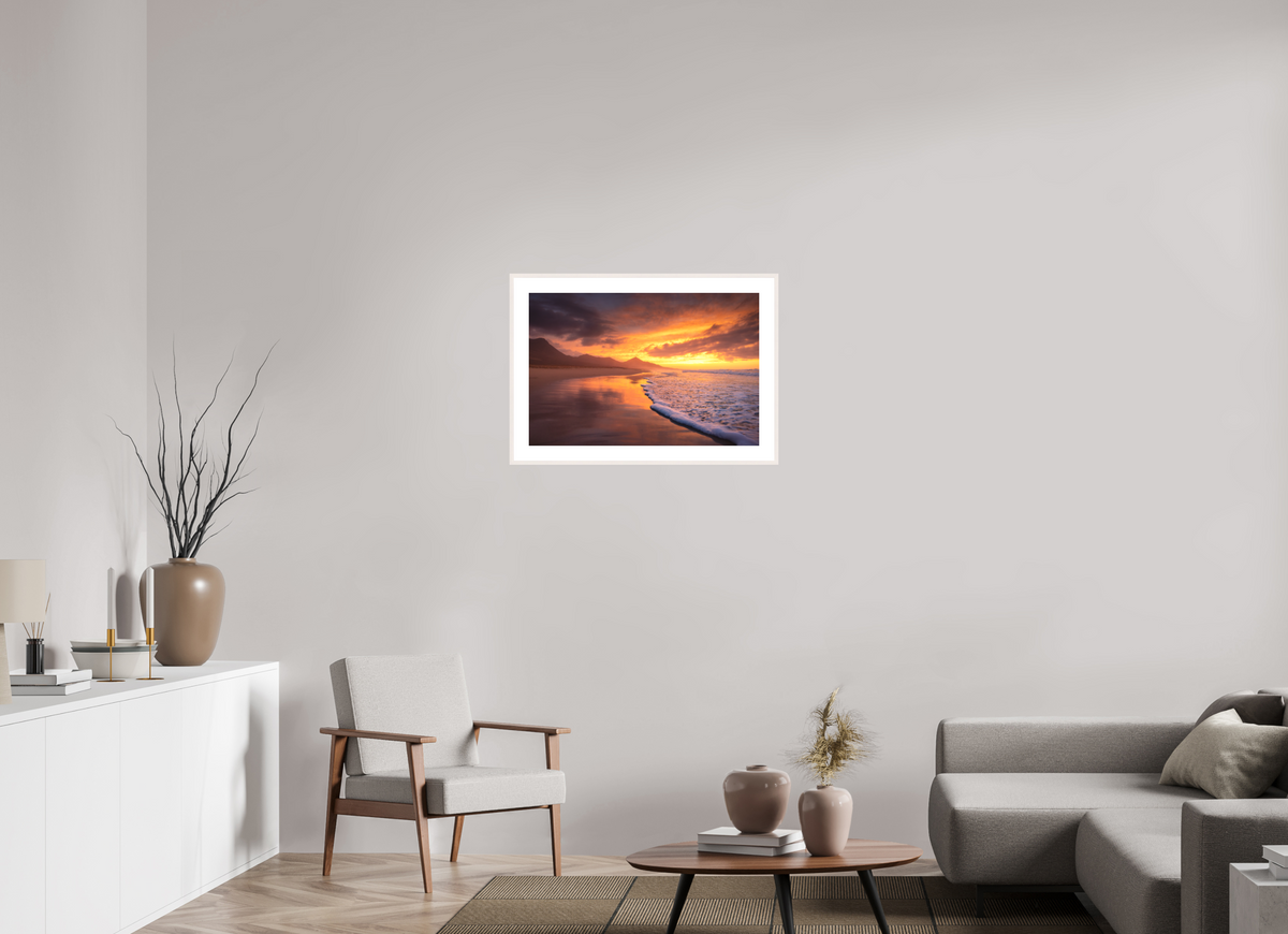 75 x 50 cm, Rahmen-Weiß Dramatic Sunset on the Beach