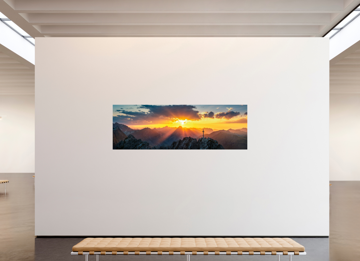 240 x 80 cm, Photo Print Under Acrylic Glass Sunset at the Karhorn, Warth