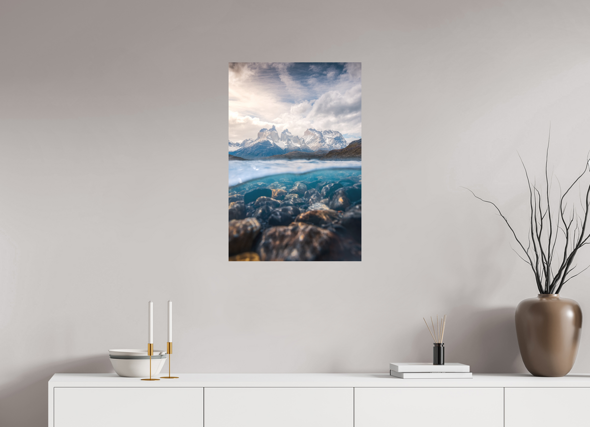 50 x 75 cm, Papierprint ohne Rahmen Torres del Paine, Reflection