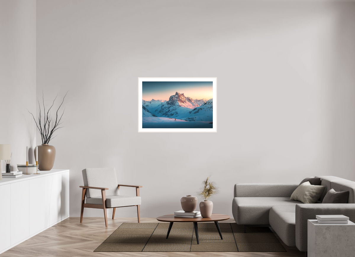 105 x 70 cm, Rahmen-Weiß Pateriol Alpenglow, Austria Alps