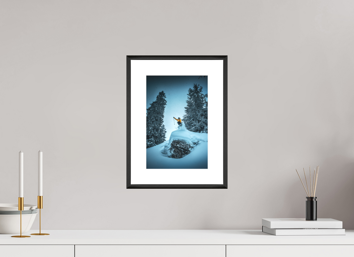 20 x 30 cm, Rahmen-Schwarz Frozen Launch Over the Trees