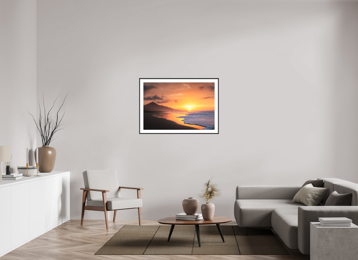 105 x 70 cm, Rahmen-Schwarz Sunset Angler at Cofete, Fuerteventura