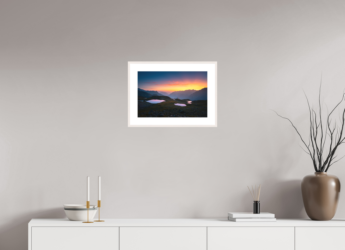 45 x 30 cm, Rahmen-Weiß Mountain Lakes at Sunset