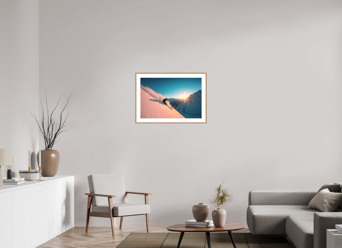75 x 50 cm, Rahmen-Holzoptik Skiing Into the Sunset, Flexenpass
