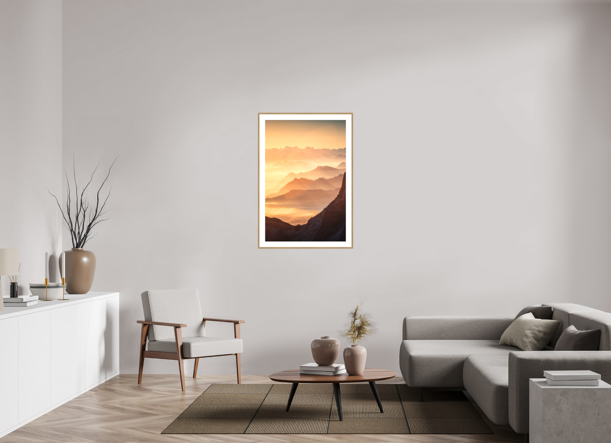 70 x 105 cm, Rahmen-Holzoptik Säntis Ridge Silhouette, Switzerland