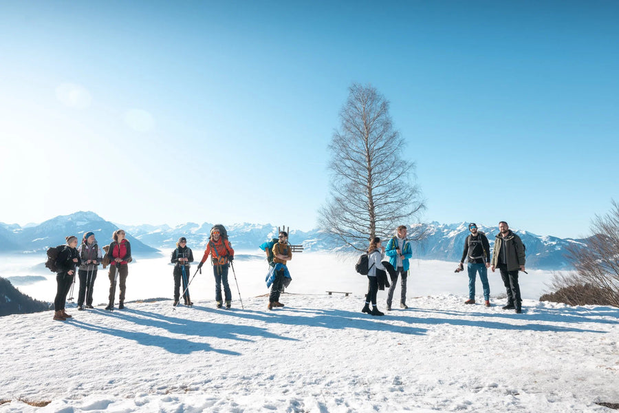 Community adventure, cheese fondue at sunset on the First above Fraxern, Vorarlberg
