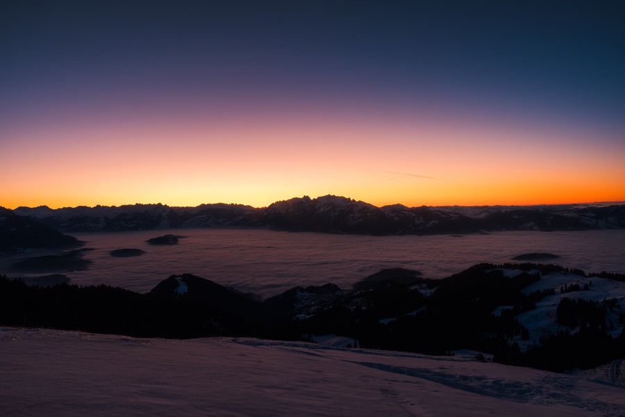Community adventure, cheese fondue at sunset on the First above Fraxern, Vorarlberg