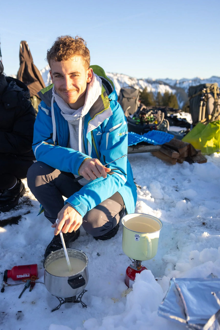 Community adventure, cheese fondue at sunset on the First above Fraxern, Vorarlberg