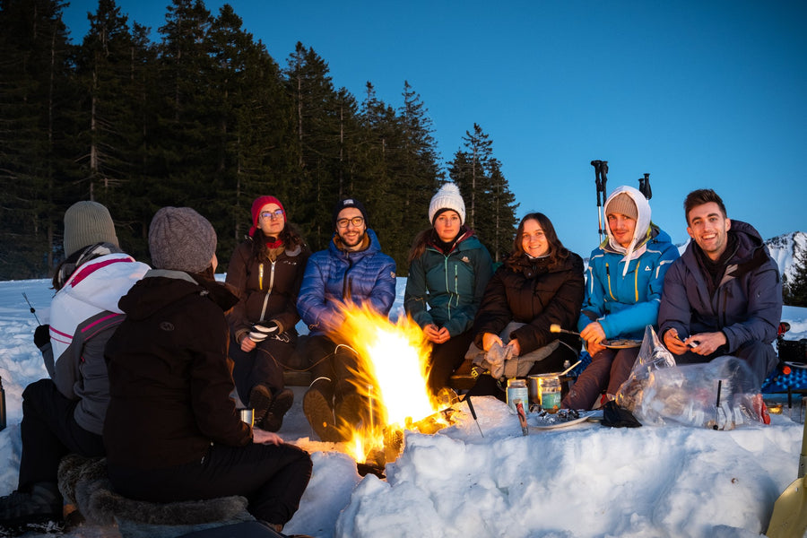 Community adventure, cheese fondue at sunset on the First above Fraxern, Vorarlberg