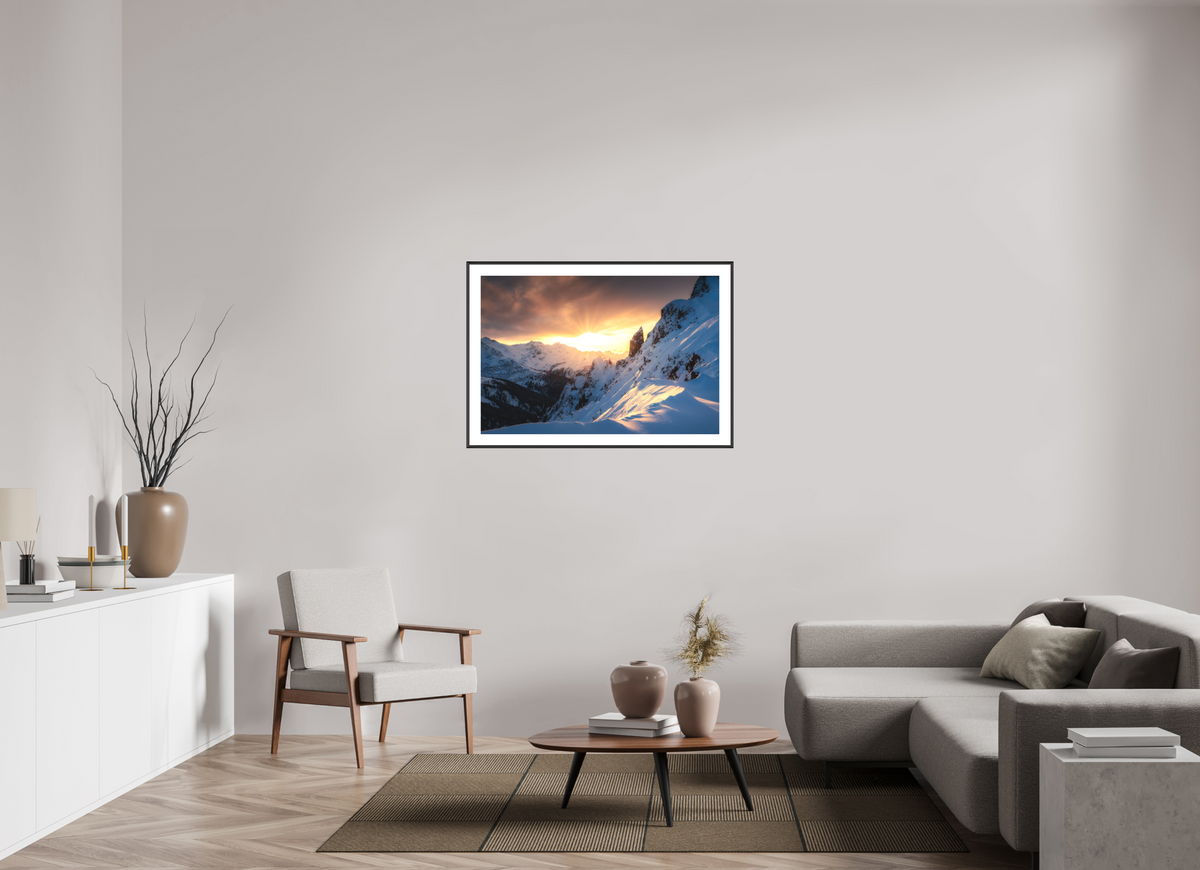 105 x 70 cm, Rahmen-Schwarz Black Tower at Sunset, Zürs