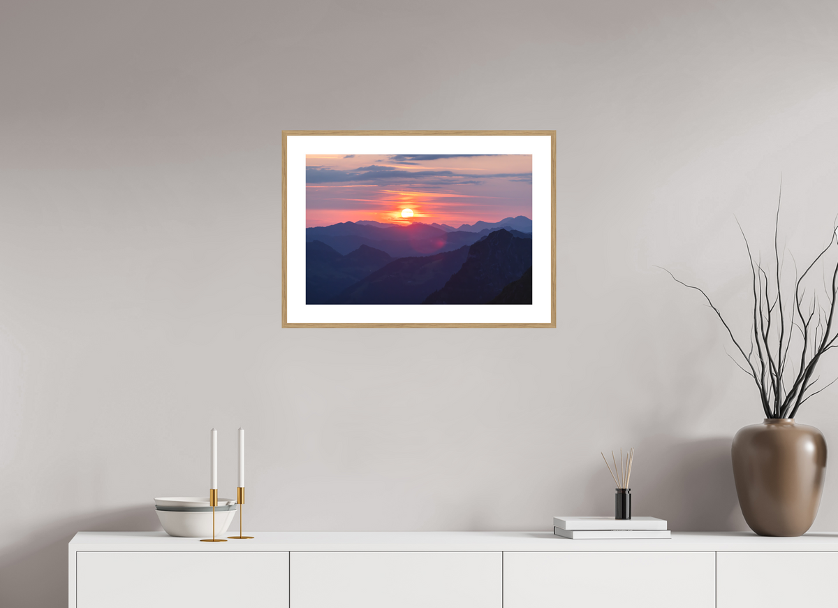 60 x 40 cm, Rahmen-Holzoptik Hohe Matona Sunrise Layers, Alps