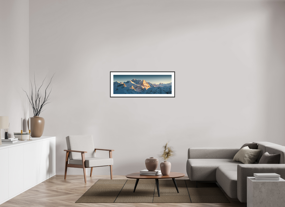 108 x 36 cm, Rahmen-Schwarz Roggalspitze Sunset, Arlberg Austria