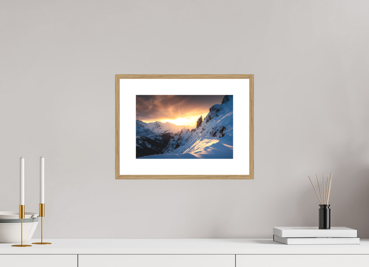 30 x 20 cm, Rahmen-Holzoptik Black Tower at Sunset, Zürs
