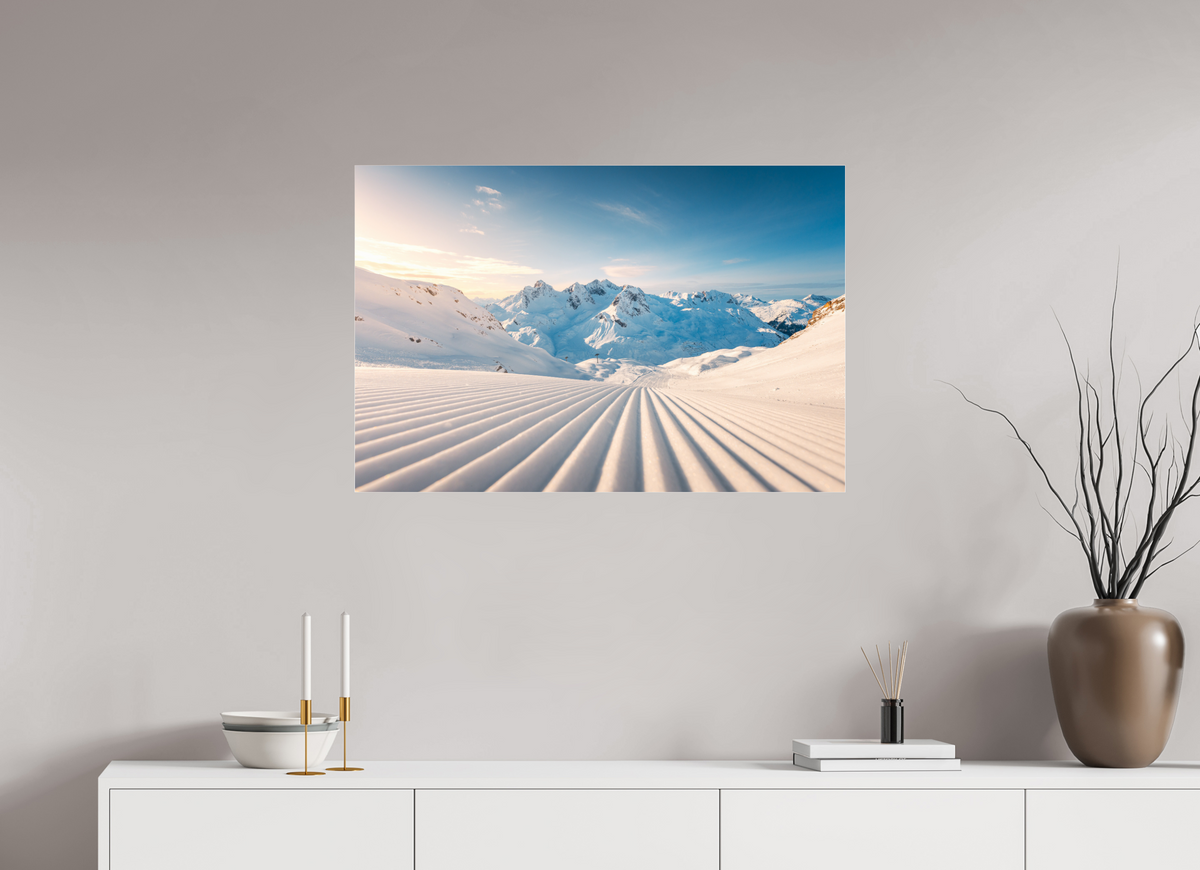 90 x 60 cm, Photo Print Under Acrylic Glass Freshly Groomed Slope, Zürs