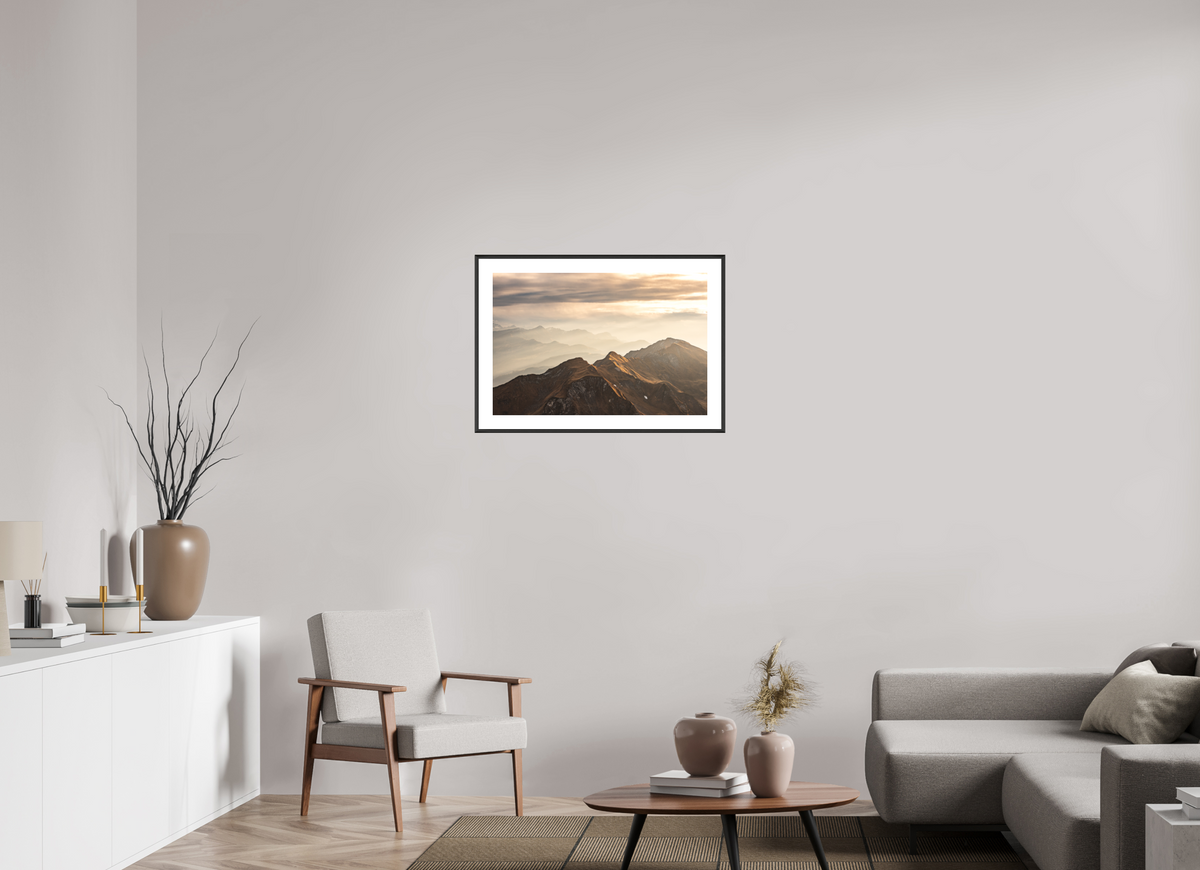 75 x 50 cm, Rahmen-Schwarz Alpine Cloud Inversion at Sunset