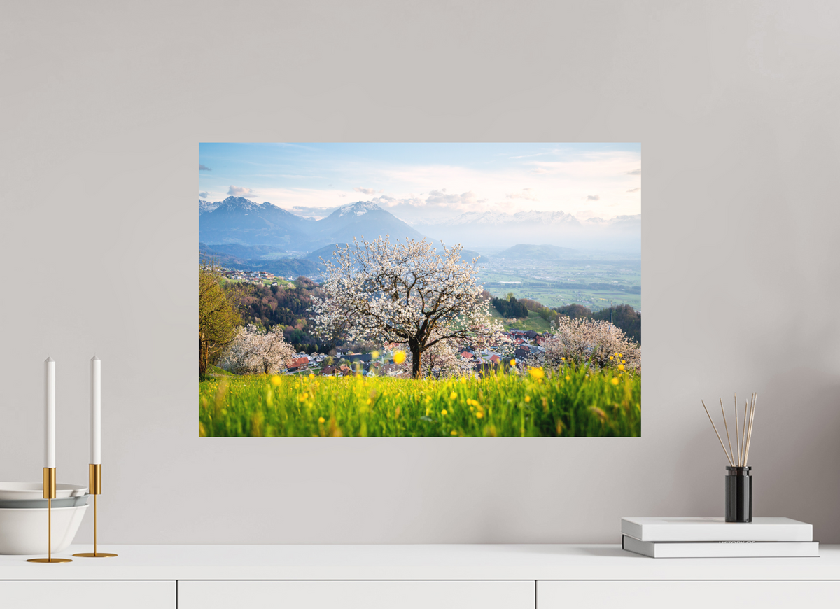 60 x 40 cm, Papierprint ohne Rahmen Spring Cherry Tree Meadow, Fraxern
