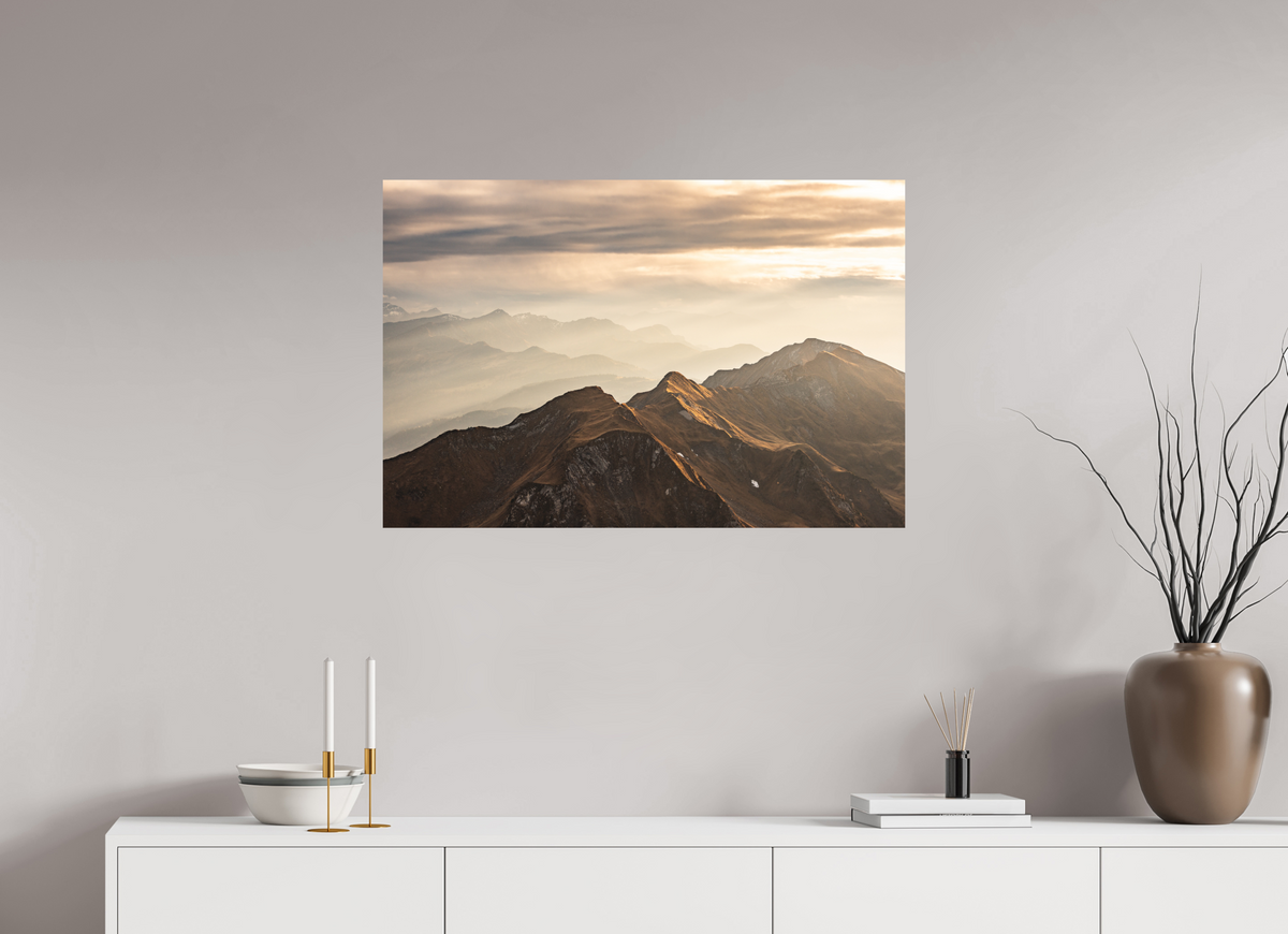90 x 60 cm, Papierprint ohne Rahmen Alpine Cloud Inversion at Sunset