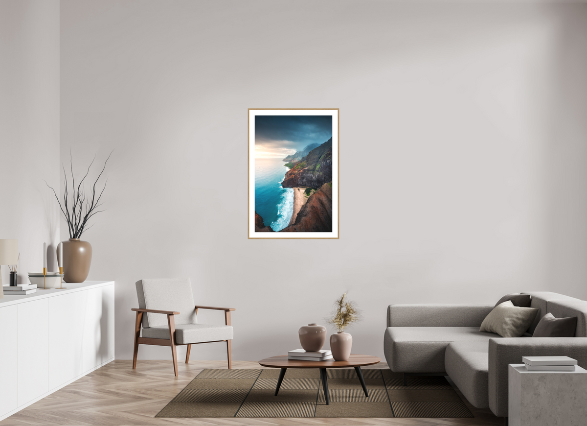 70 x 105 cm, Rahmen-Holzoptik Coastline Viewpoint, Kauai