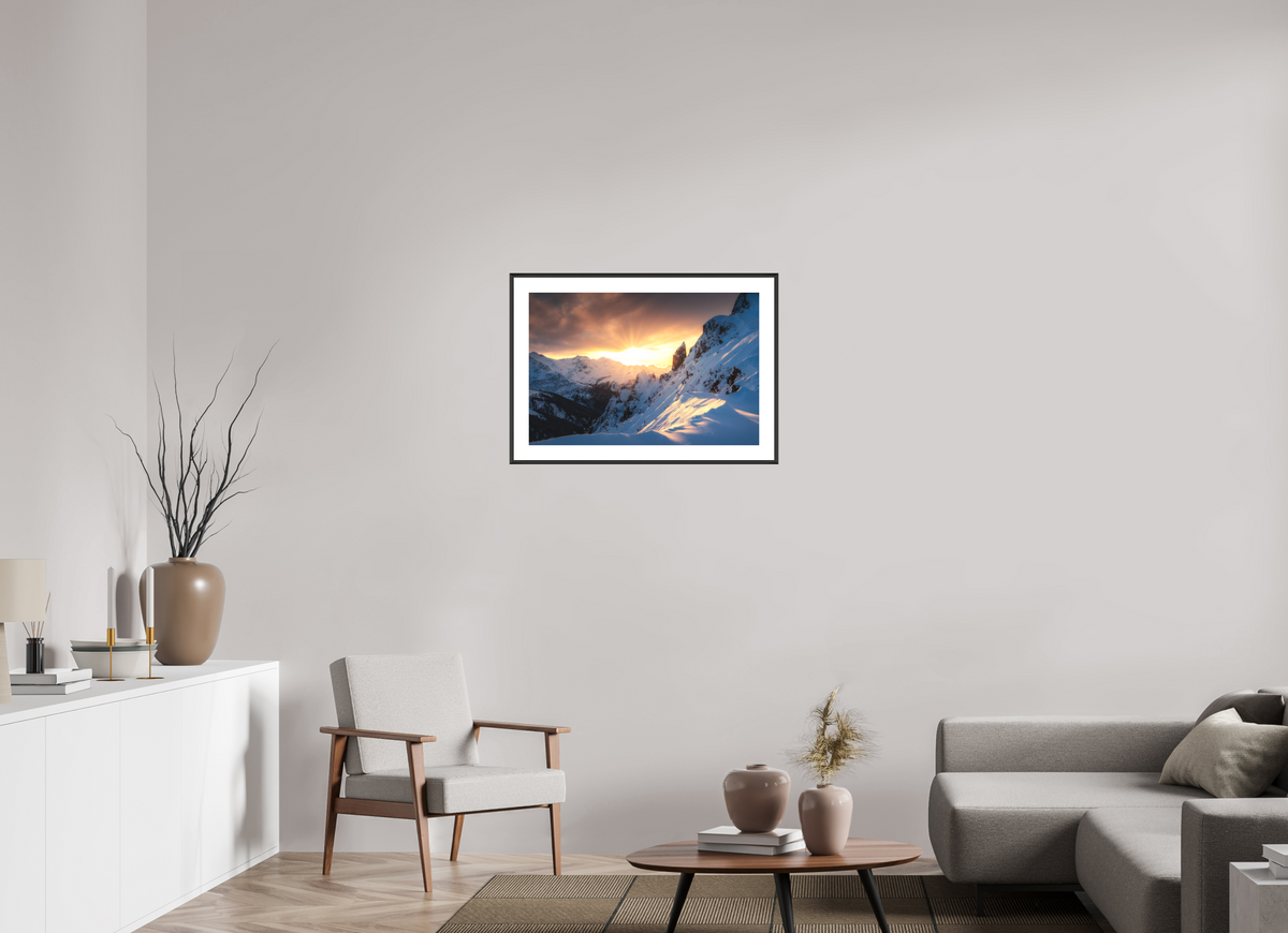 75 x 50 cm, Rahmen-Schwarz Black Tower at Sunset, Zürs