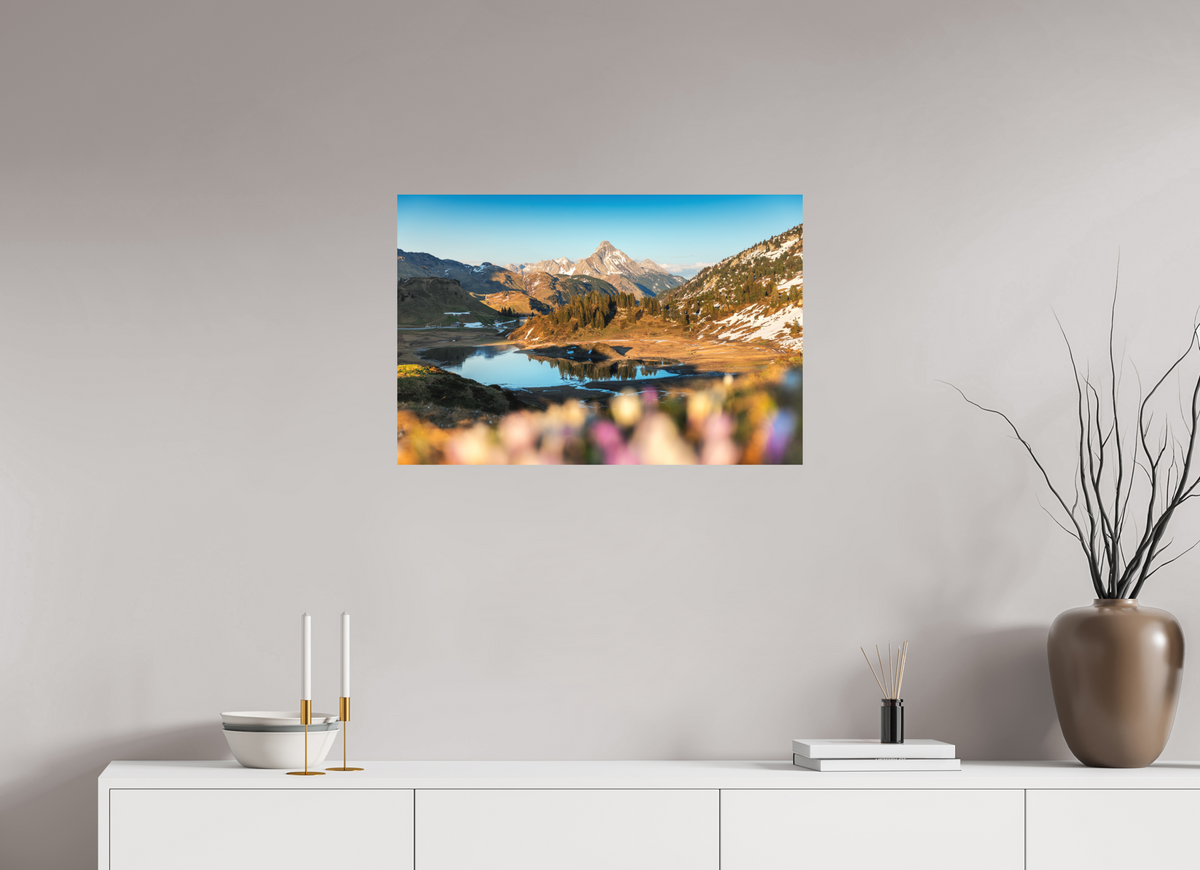 75 x 50 cm, Papierprint ohne Rahmen Körbersee Sunset, Warth Arlberg