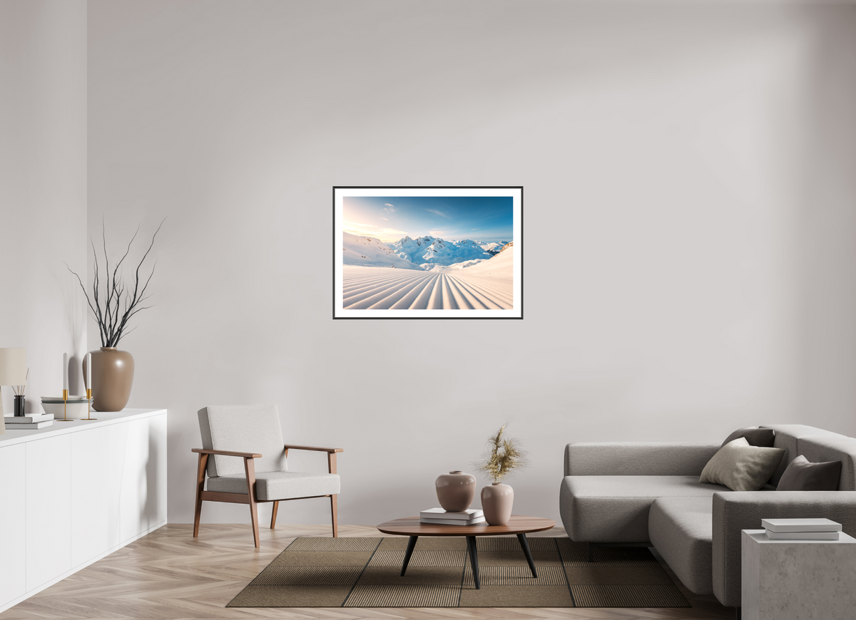 105 x 70 cm, Rahmen-Schwarz Freshly Groomed Slope, Zürs