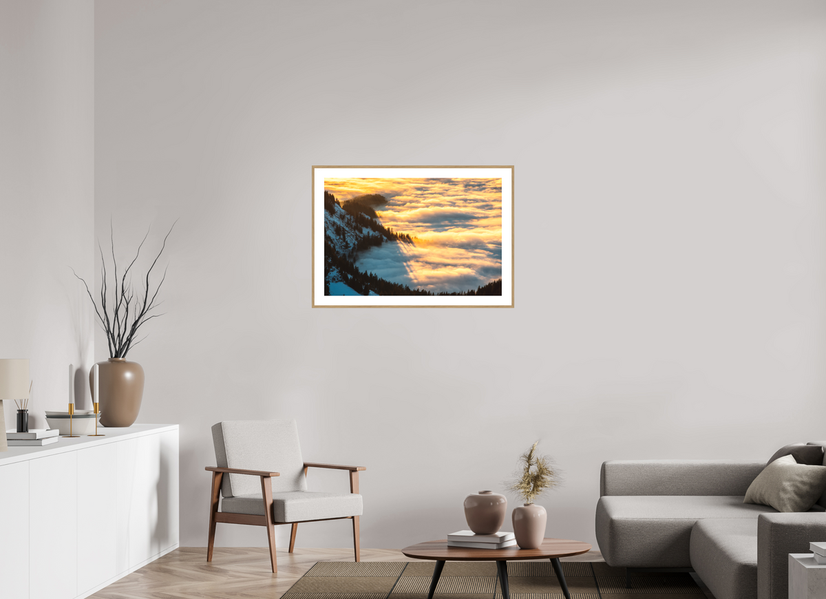 90 x 60 cm, Rahmen-Holzoptik Sea of Fog at the Hohe Matona, Vorarlberg