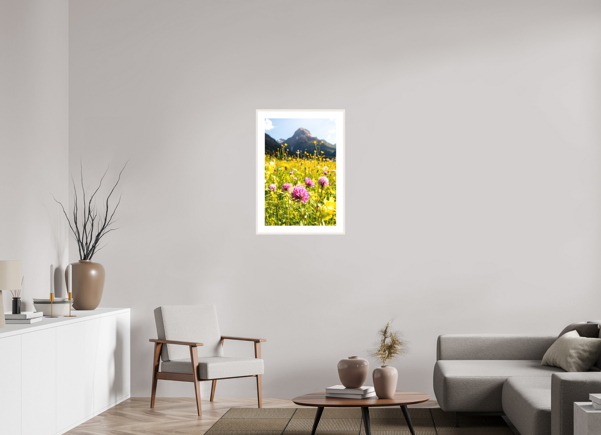 50 x 75 cm, Rahmen-Weiß Wildflower Meadow Below the Peak