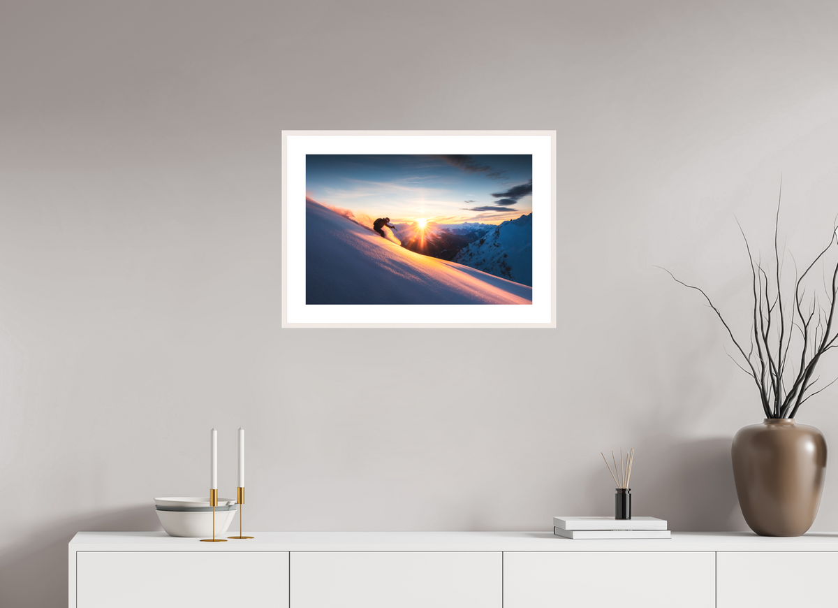 60 x 40 cm, Rahmen-Weiß Ski Sunset at Trittkopf, Zürs Arlberg
