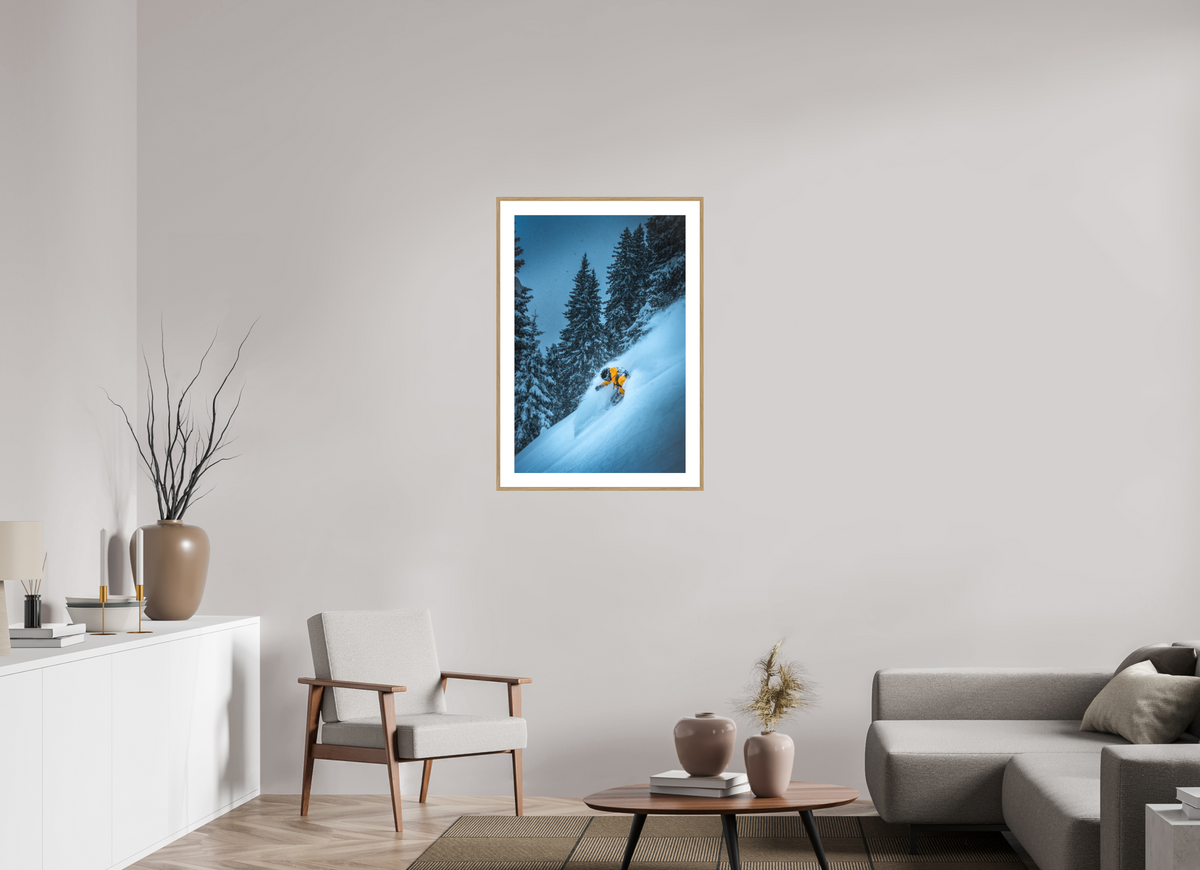 60 x 90 cm, Rahmen-Holzoptik Powder Turn at the Sonnenkopf, Klostertal