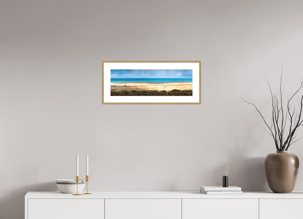 60 x 20 cm, Rahmen-Holzoptik Penguins on the Beach, Argentine Patagonia