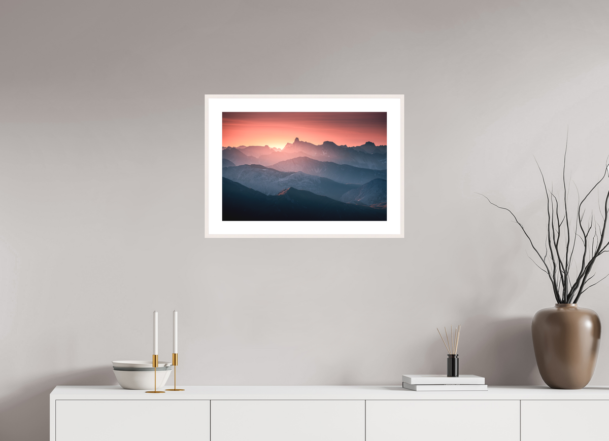 60 x 40 cm, Rahmen-Weiß Mountain Layers Below the Mohnenfluh, Lech