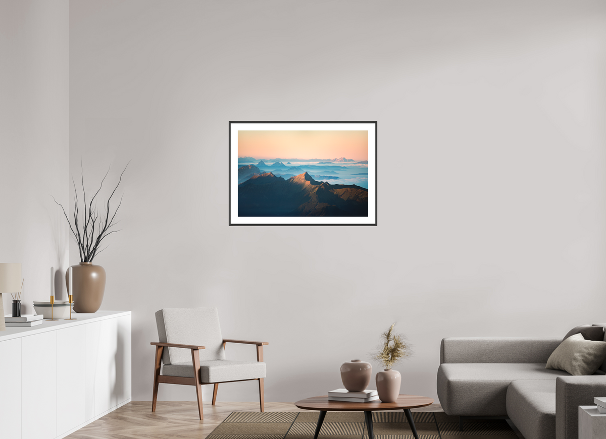 90 x 60 cm, Rahmen-Schwarz Säntis Sunrise, Silhouette Peaks