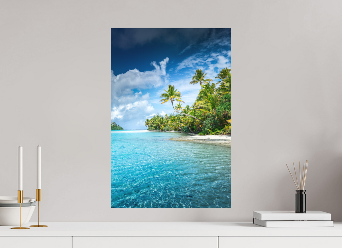 40 x 60 cm, Papierprint ohne Rahmen Palm Coast, Aitutaki Lagoon