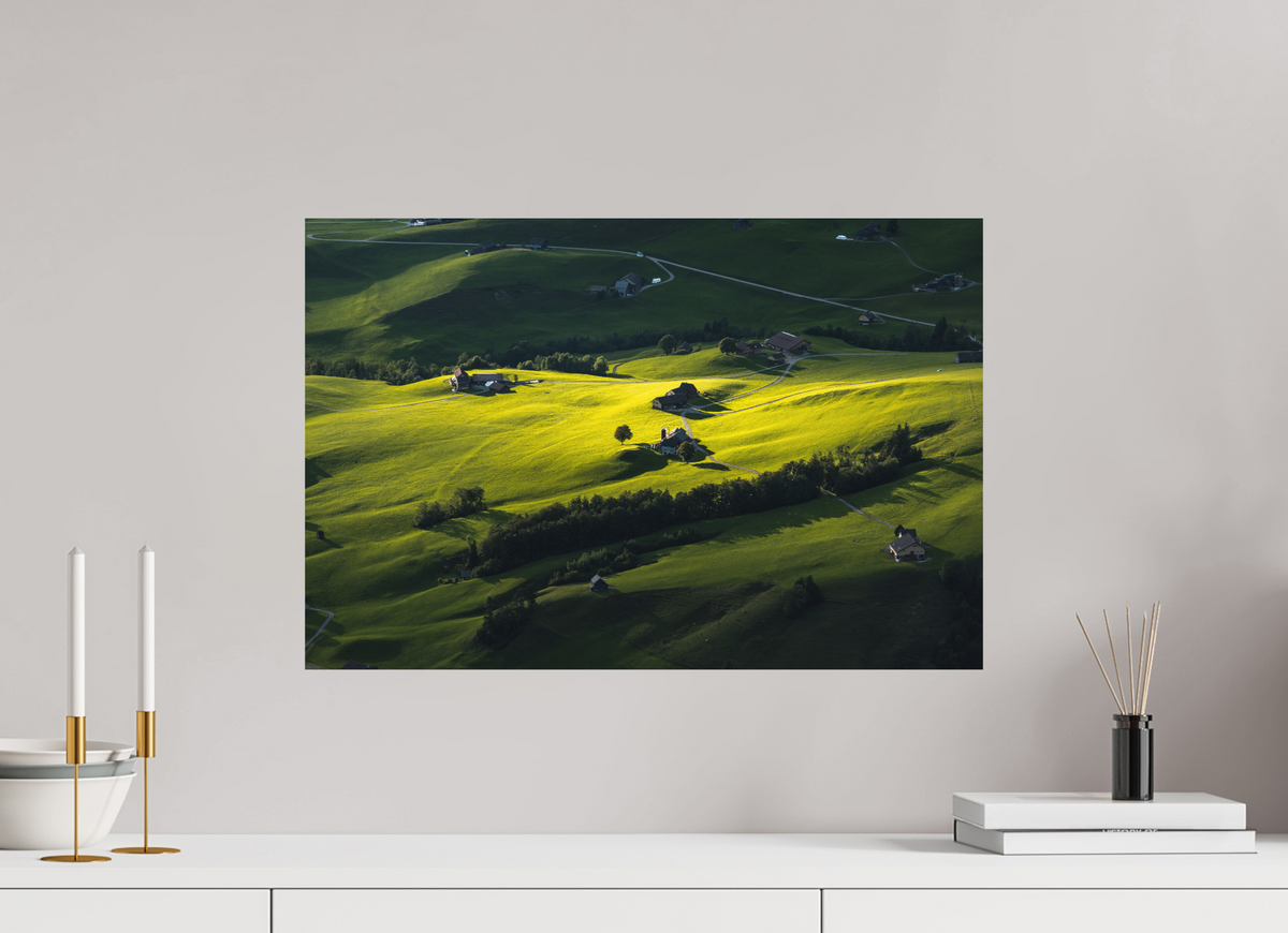 60 x 40 cm, Papierprint ohne Rahmen Swiss Farmland at Hoher Kasten, Alpstein